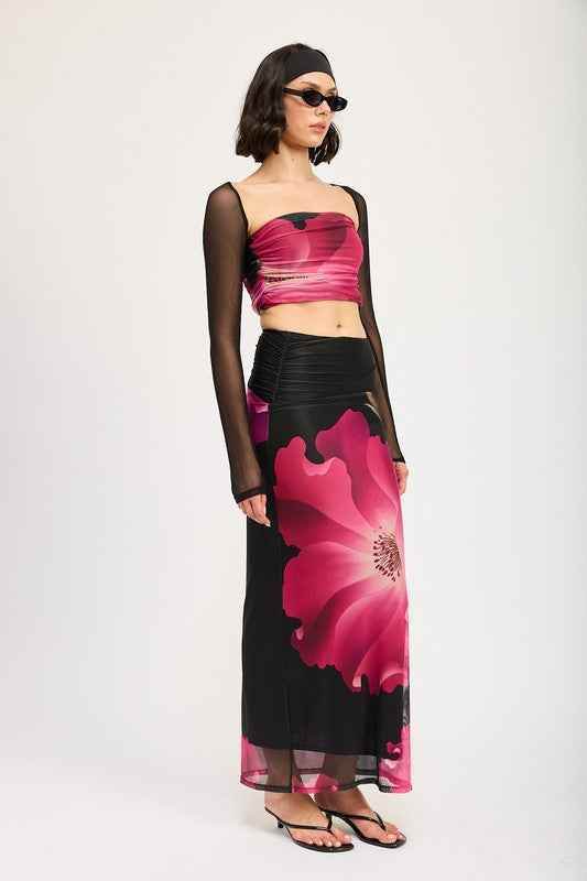 MESH PRINT TUBE TOP WITH DETACHABLE SHRUG - Akana Style