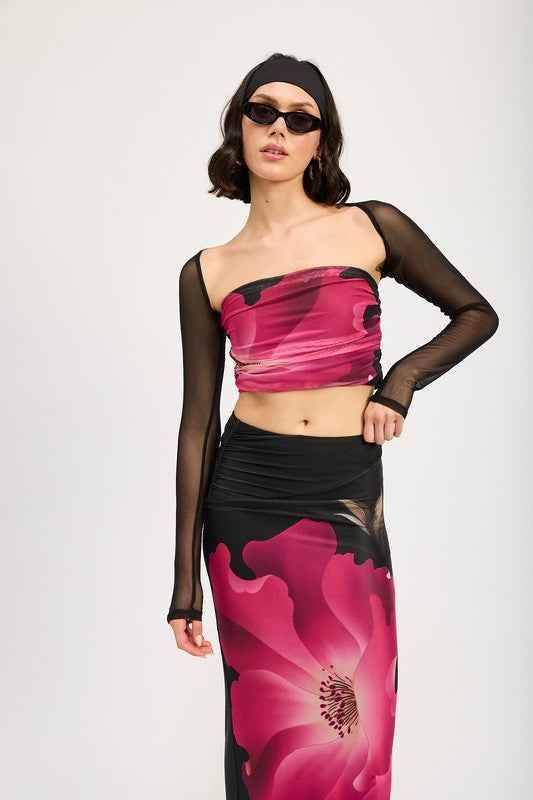 MESH PRINT TUBE TOP WITH DETACHABLE SHRUG - Akana Style