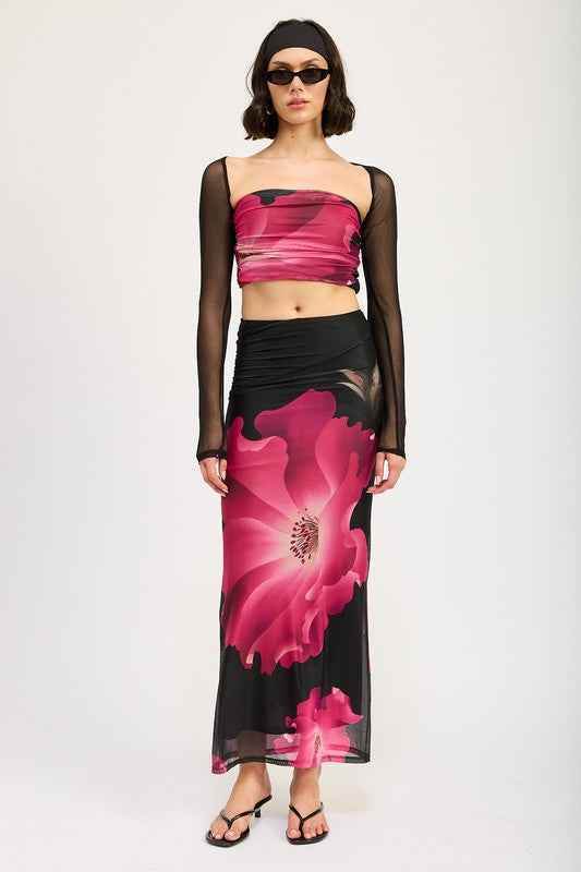 MESH PRINT TUBE TOP WITH DETACHABLE SHRUG - Akana Style