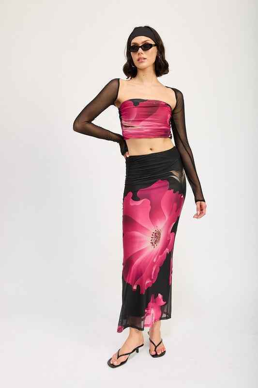 MESH PRINT TUBE TOP WITH DETACHABLE SHRUG - Akana Style