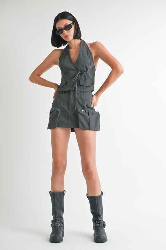 EXPOSED CARGO POCKET MINI SKIRT - Akana Style