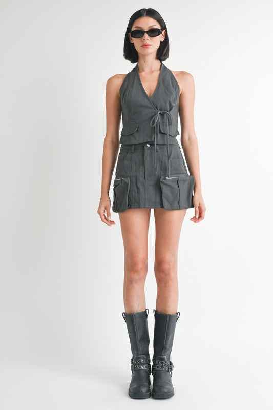 EXPOSED CARGO POCKET MINI SKIRT - Akana Style