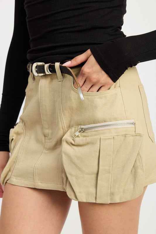 EXPOSED CARGO POCKET MINI SKIRT - Akana Style