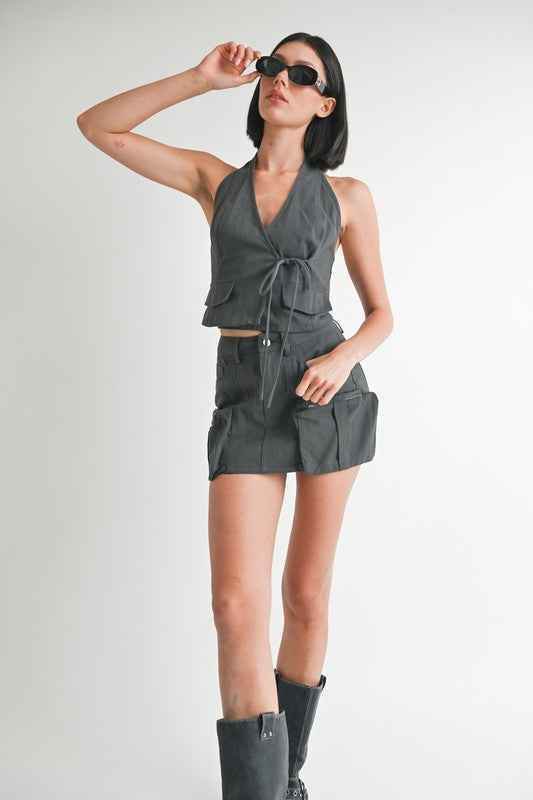 EXPOSED CARGO POCKET MINI SKIRT - Akana Style