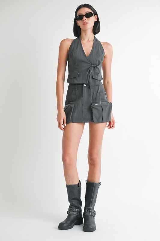 EXPOSED CARGO POCKET MINI SKIRT - Akana Style