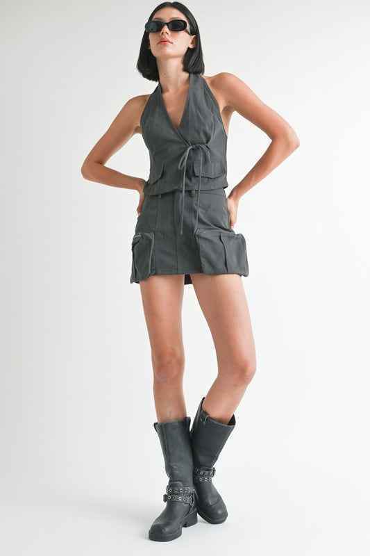 EXPOSED CARGO POCKET MINI SKIRT - Akana Style