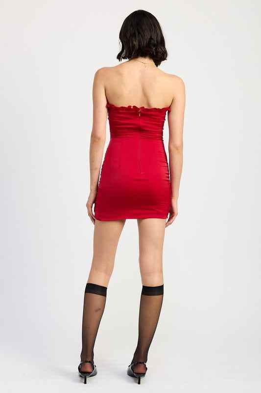 RUCHED RUFFLE MINI DRESS - Akana Style
