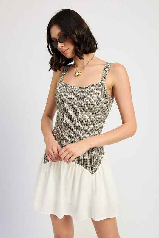 CONTRASTED CORSET MINI DRESS - Akana Style