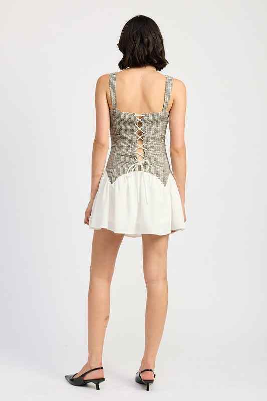 CONTRASTED CORSET MINI DRESS - Akana Style