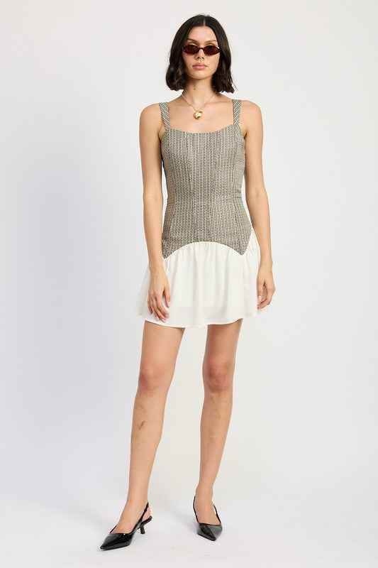 CONTRASTED CORSET MINI DRESS - Akana Style