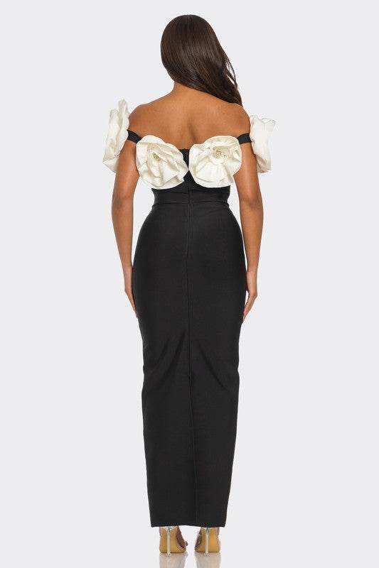 Sculpted Floral Gown with Elegant Applique Design - Akana Style