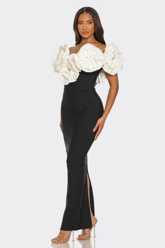 Sculpted Floral Gown with Elegant Applique Design - Akana Style