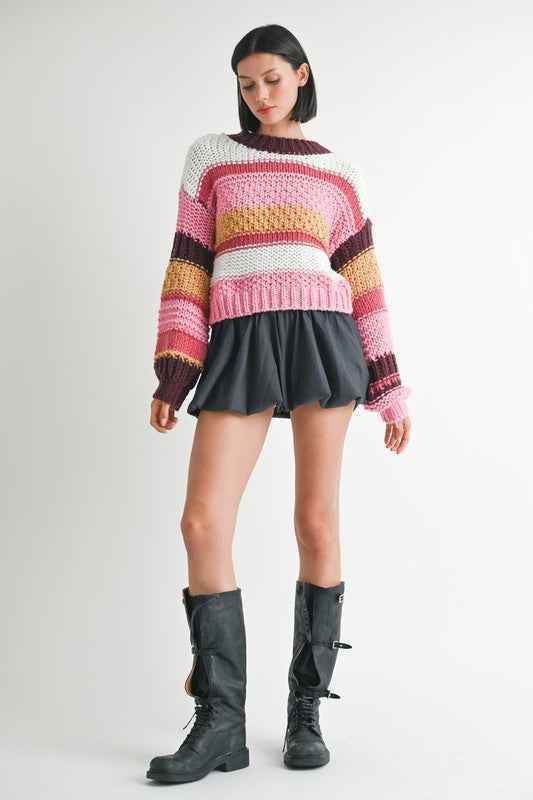 MOCK NECK STRIPED SWEATER - Akana Style