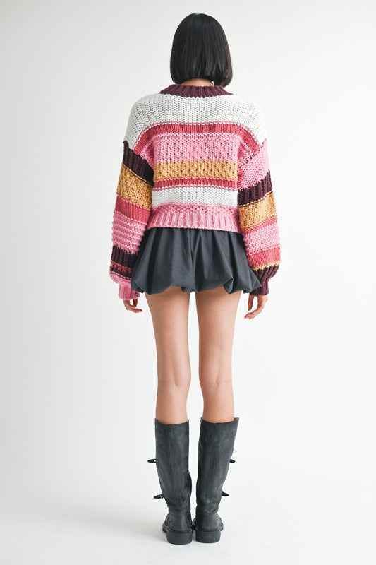 MOCK NECK STRIPED SWEATER - Akana Style