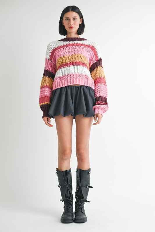 MOCK NECK STRIPED SWEATER - Akana Style