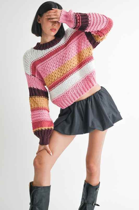 MOCK NECK STRIPED SWEATER - Akana Style