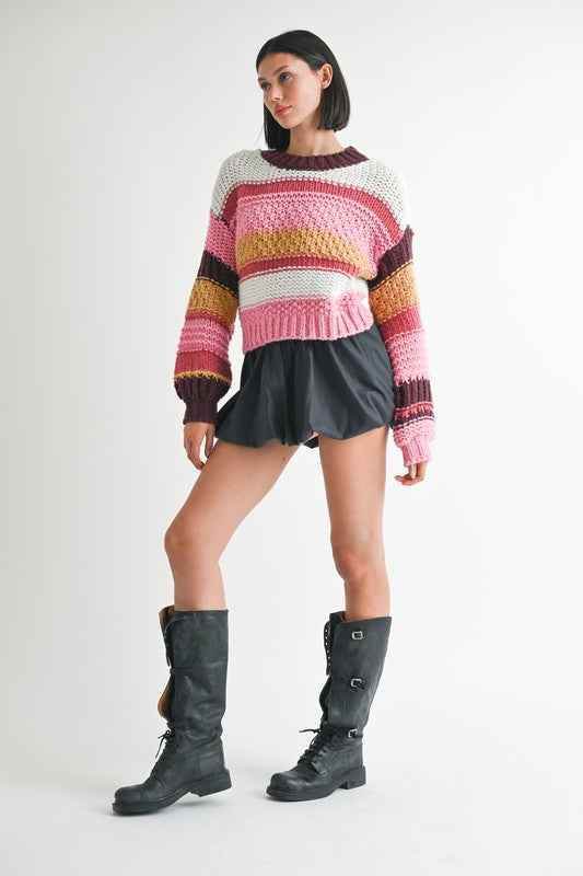 MOCK NECK STRIPED SWEATER - Akana Style