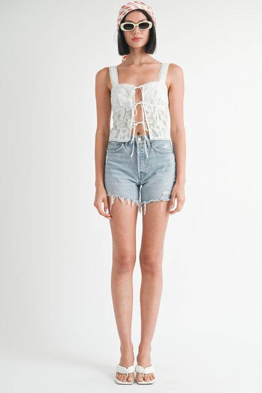 Square Neck Sleeveless Top - Chic Front Tie Design for Effortless Style - Akana Style