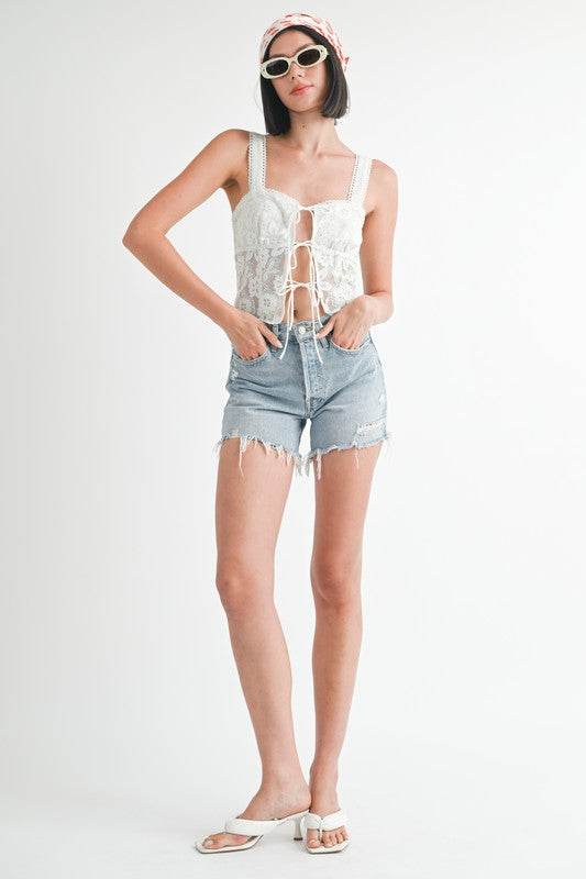 Square Neck Sleeveless Top - Chic Front Tie Design for Effortless Style - Akana Style