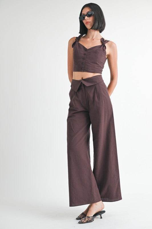 FOLD OVER PANTS WITH WIDE LEG - Akana Style