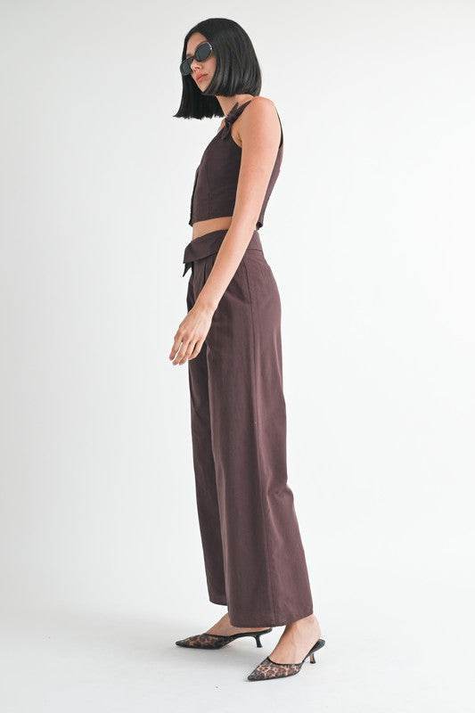 FOLD OVER PANTS WITH WIDE LEG - Akana Style