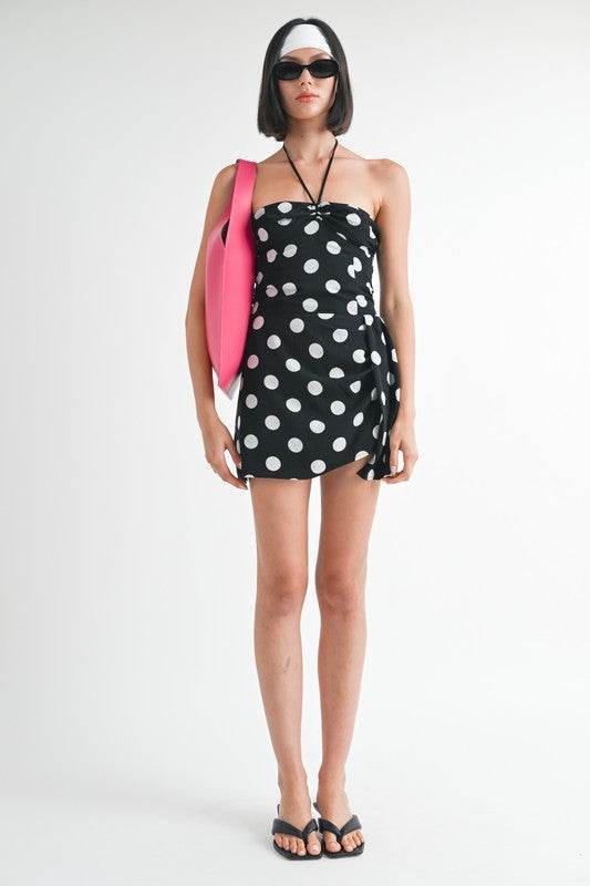 MINI RUCHED POLKA DOT DRESS - Akana Style
