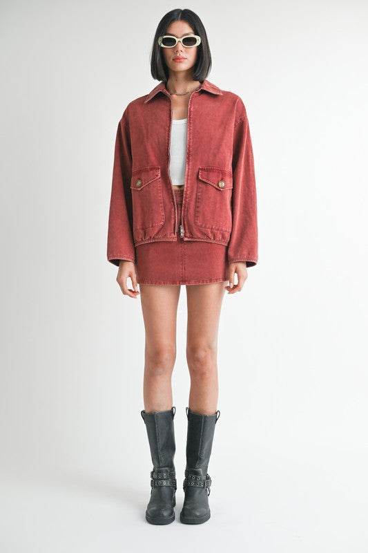 Long Sleeve Denim Jacket with Collared Design - Akana Style