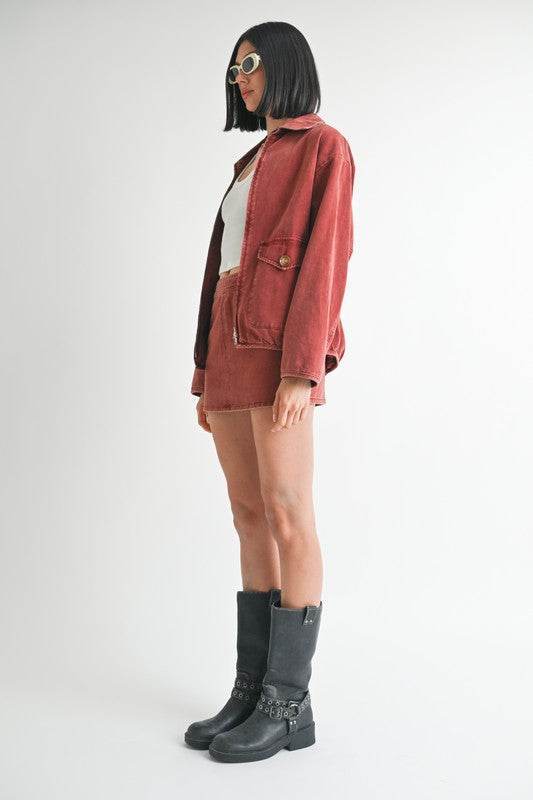 Long Sleeve Denim Jacket with Collared Design - Akana Style