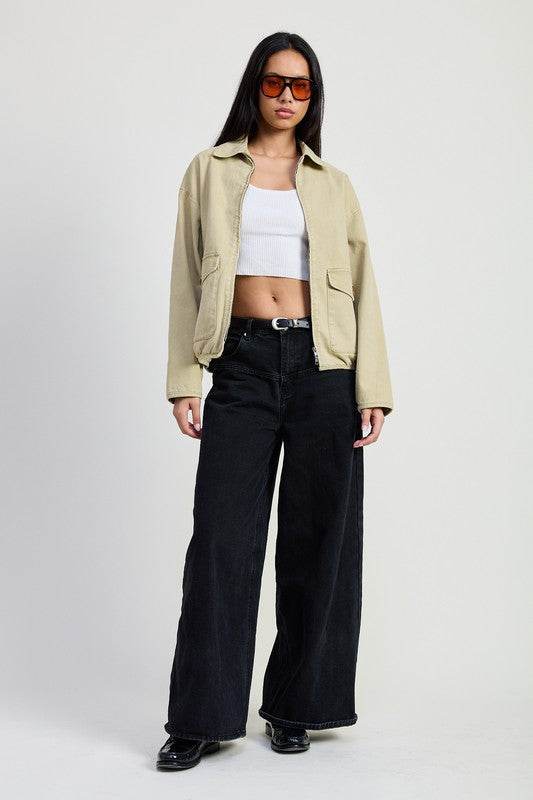 Long Sleeve Denim Jacket with Collared Design - Akana Style