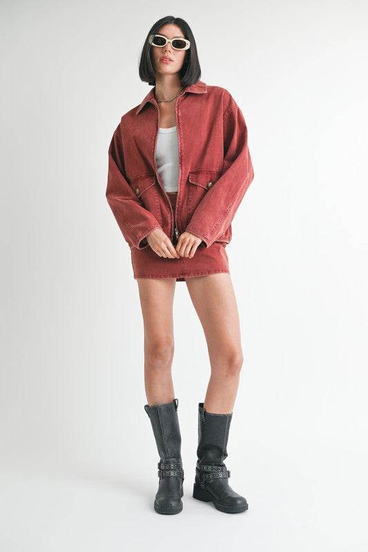Long Sleeve Denim Jacket with Collared Design - Akana Style