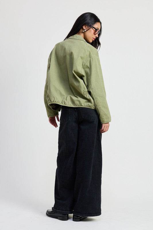 Long Sleeve Denim Jacket with Collared Design - Akana Style