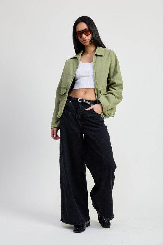 Long Sleeve Denim Jacket with Collared Design - Akana Style