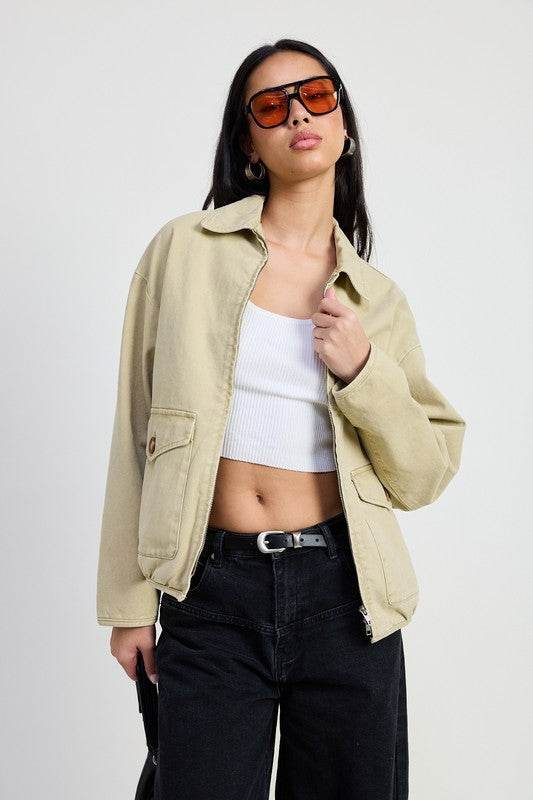 Long Sleeve Denim Jacket with Collared Design - Akana Style