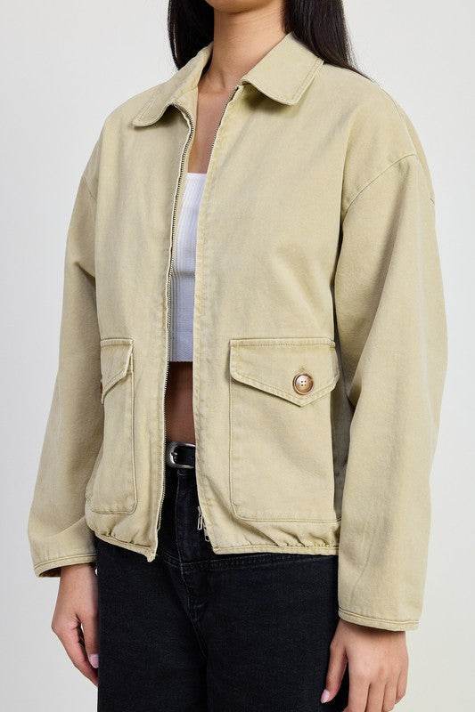 Long Sleeve Denim Jacket with Collared Design - Akana Style