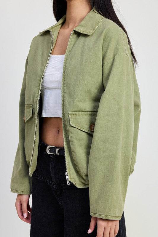Long Sleeve Denim Jacket with Collared Design - Akana Style