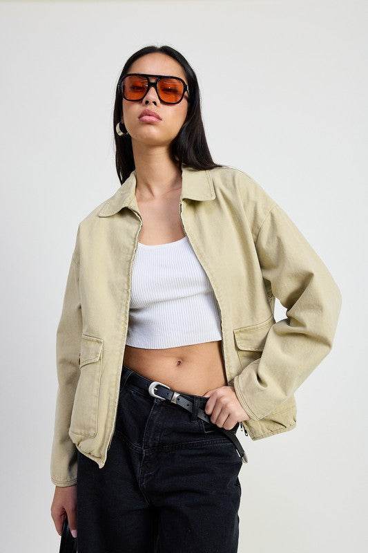 Long Sleeve Denim Jacket with Collared Design - Akana Style
