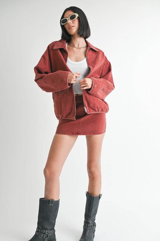 Long Sleeve Denim Jacket with Collared Design - Akana Style
