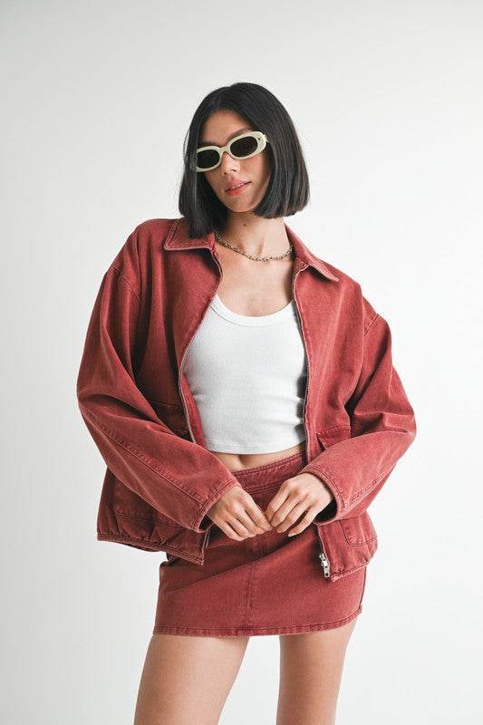 Long Sleeve Denim Jacket with Collared Design - Akana Style