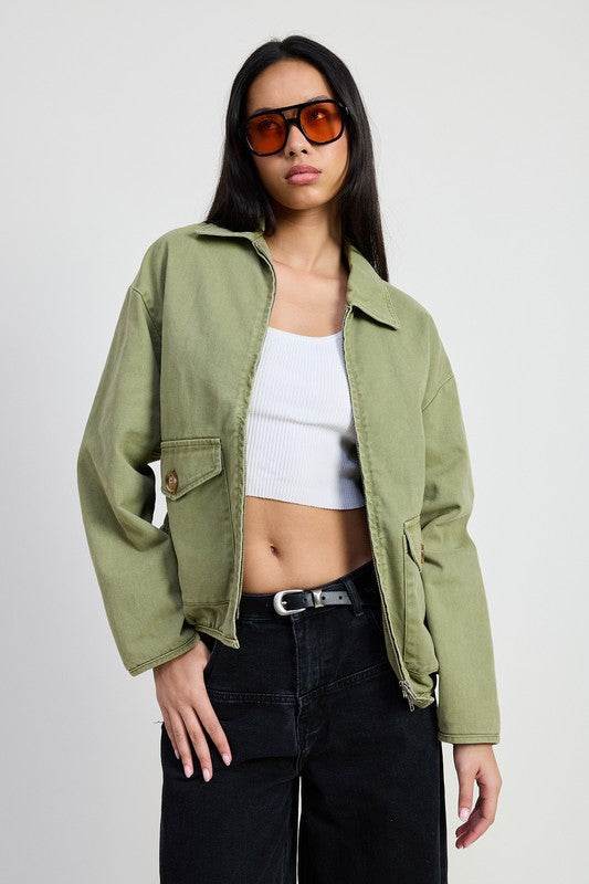 Long Sleeve Denim Jacket with Collared Design - Akana Style