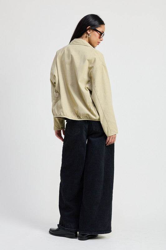 Long Sleeve Denim Jacket with Collared Design - Akana Style