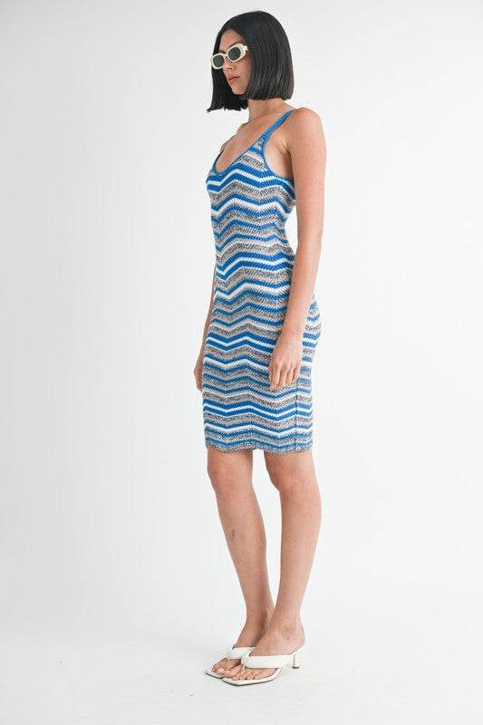 CHEVRON KNIT MIDI DRESS - Akana Style