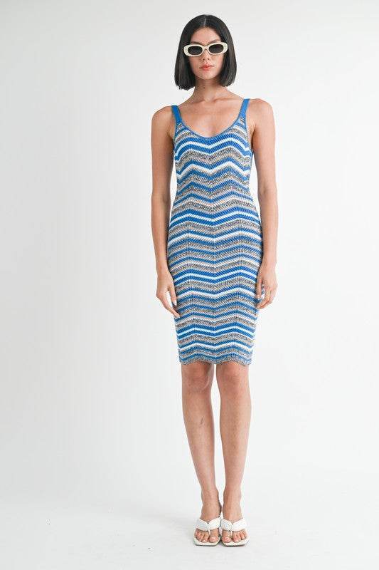 CHEVRON KNIT MIDI DRESS - Akana Style
