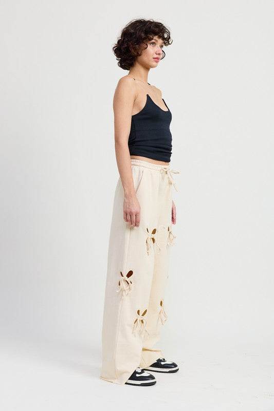 FRENCH TERRY PANTS WITH CUTOUT DETAIL - Akana Style