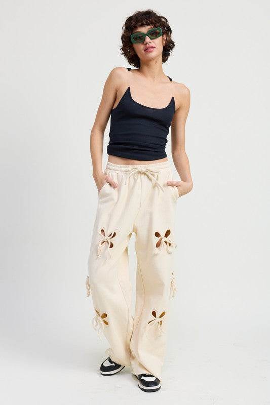 FRENCH TERRY PANTS WITH CUTOUT DETAIL - Akana Style
