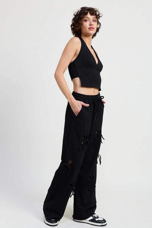 FRENCH TERRY PANTS WITH CUTOUT DETAIL - Akana Style