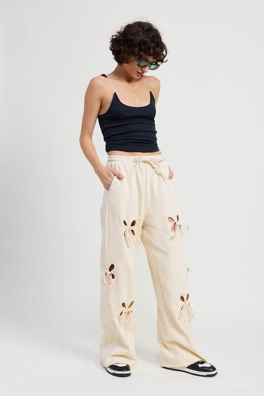 FRENCH TERRY PANTS WITH CUTOUT DETAIL - Akana Style