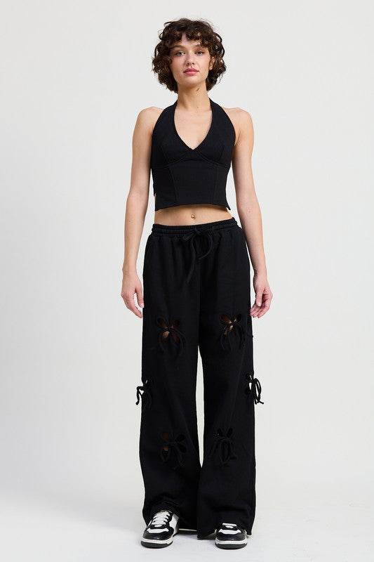 FRENCH TERRY PANTS WITH CUTOUT DETAIL - Akana Style