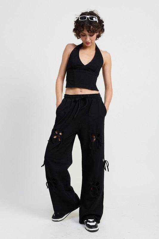 FRENCH TERRY PANTS WITH CUTOUT DETAIL - Akana Style