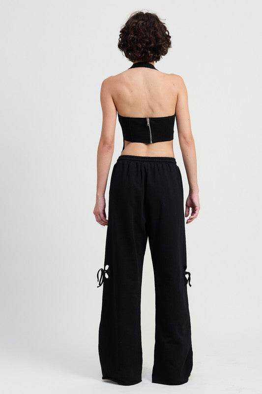 FRENCH TERRY PANTS WITH CUTOUT DETAIL - Akana Style