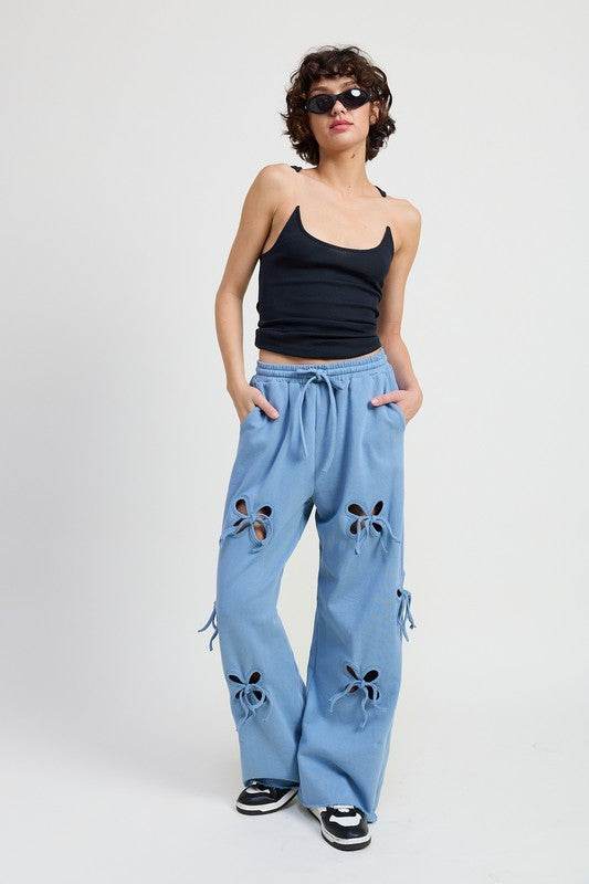 FRENCH TERRY PANTS WITH CUTOUT DETAIL - Akana Style